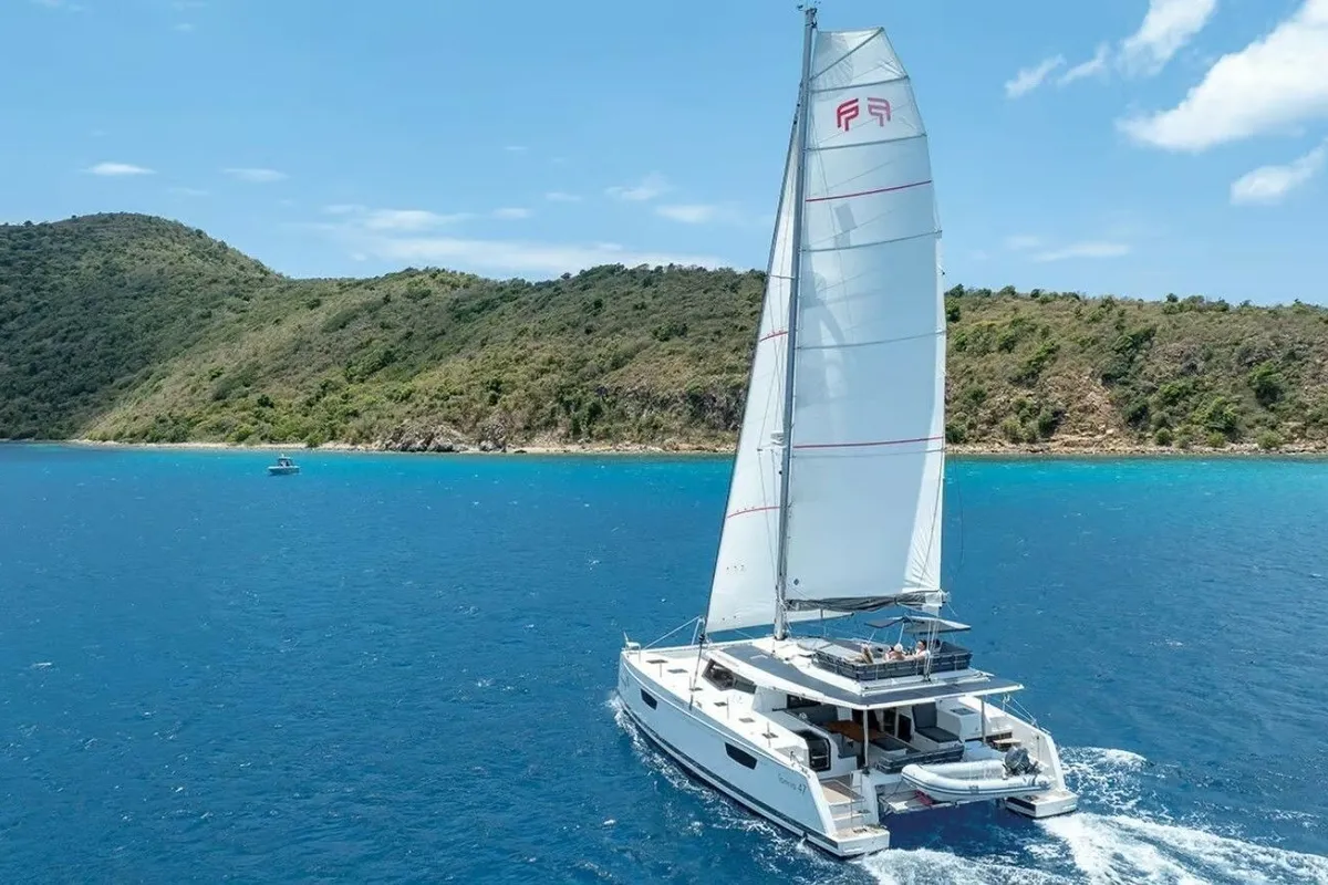 Premium +, a Fountaine Pajot Tanna 47 catamaran at Ribishi, Saint Vincent and the Grenadines