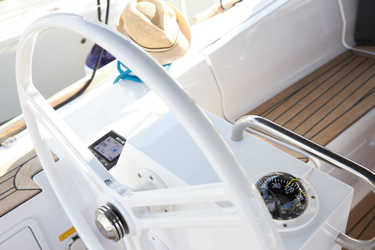 Cockpit of Finola, a Elan Impression 40.1 sailboat at Grad Kaštela, Croatia