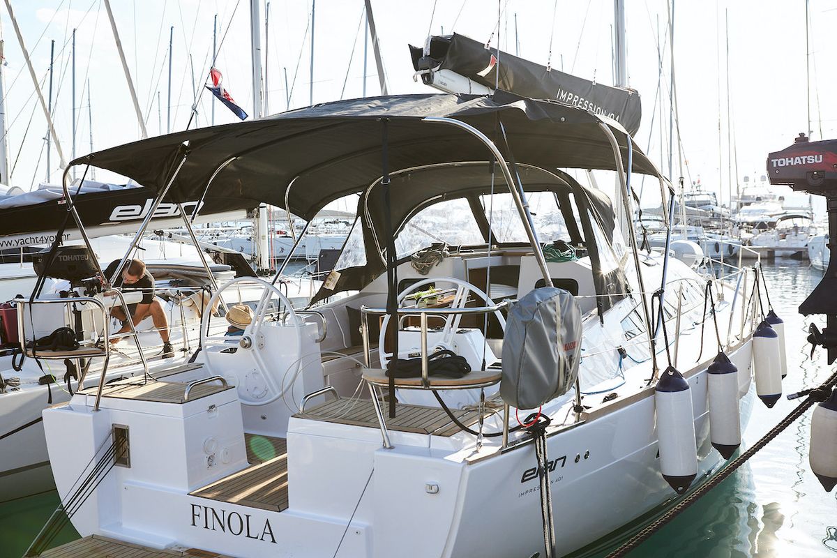 Exterior view of Finola, a Elan Impression 40.1 sailboat at Grad Kaštela, Croatia