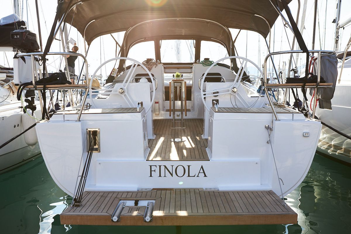Exterior view of Finola, a Elan Impression 40.1 sailboat at Grad Kaštela, Croatia