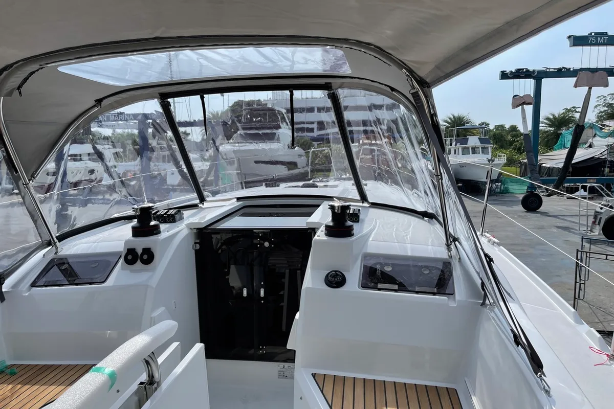 Cockpit of Philosophie, a Beneteau Oceanis 34.1 sailboat at Baan Salak Phet, Thailand