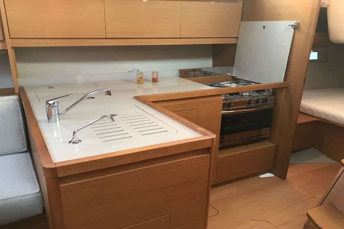 Galley of Mitoalla, a Dufour 390 sailboat at es Jonquet, Spain