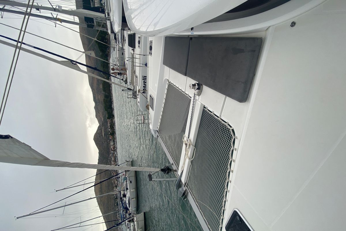 Deck of Brunhilde, a Lagoon 42 catamaran at Grad Trogir, Croatia
