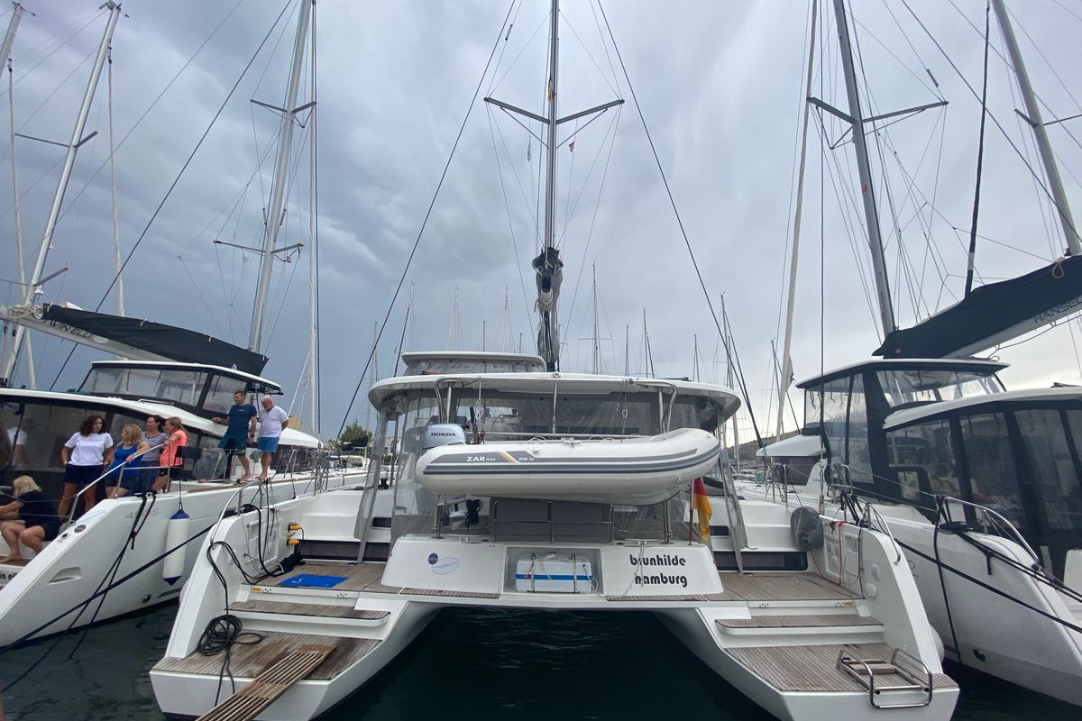 Exterior view of Brunhilde, a Lagoon 42 catamaran at Grad Trogir, Croatia