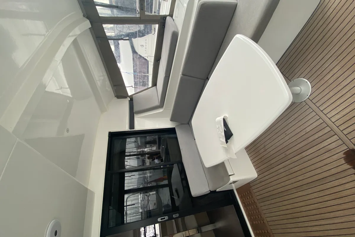 Deck of Brunhilde, a Lagoon 42 catamaran at Grad Trogir, Croatia