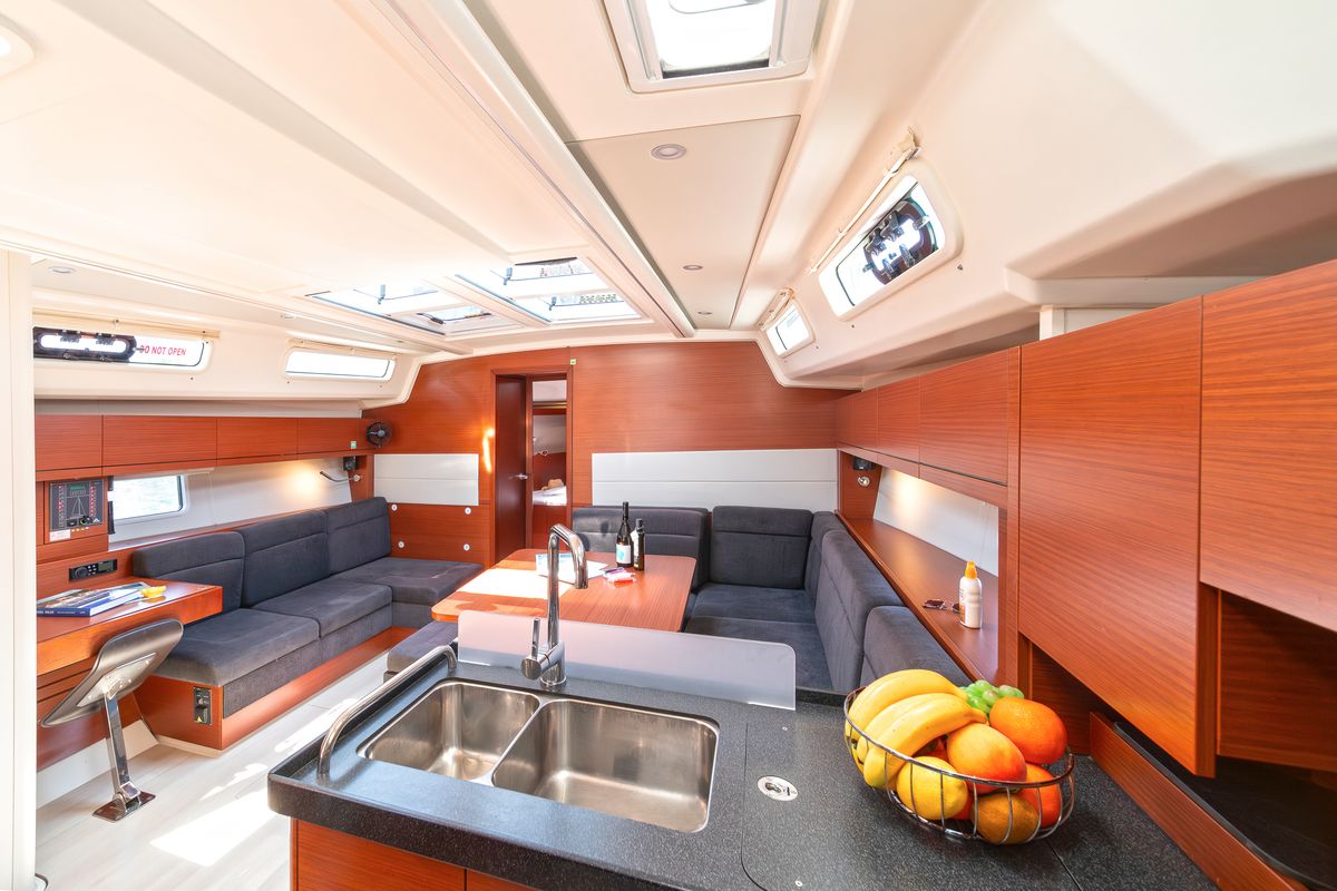 Salon of Kiveli, a Hanse Yachts Hanse 458 sailboat at Gouvia, Greece