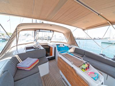 Deck of Kiveli, a Hanse Yachts Hanse 458 sailboat at Gouvia, Greece