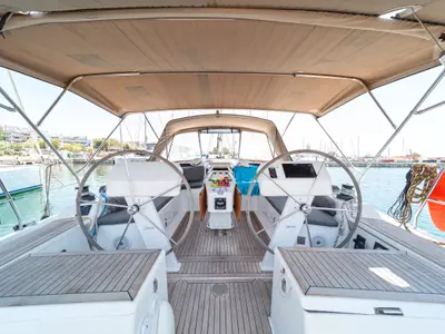 Cockpit of Kiveli, a Hanse Yachts Hanse 458 sailboat at Gouvia, Greece