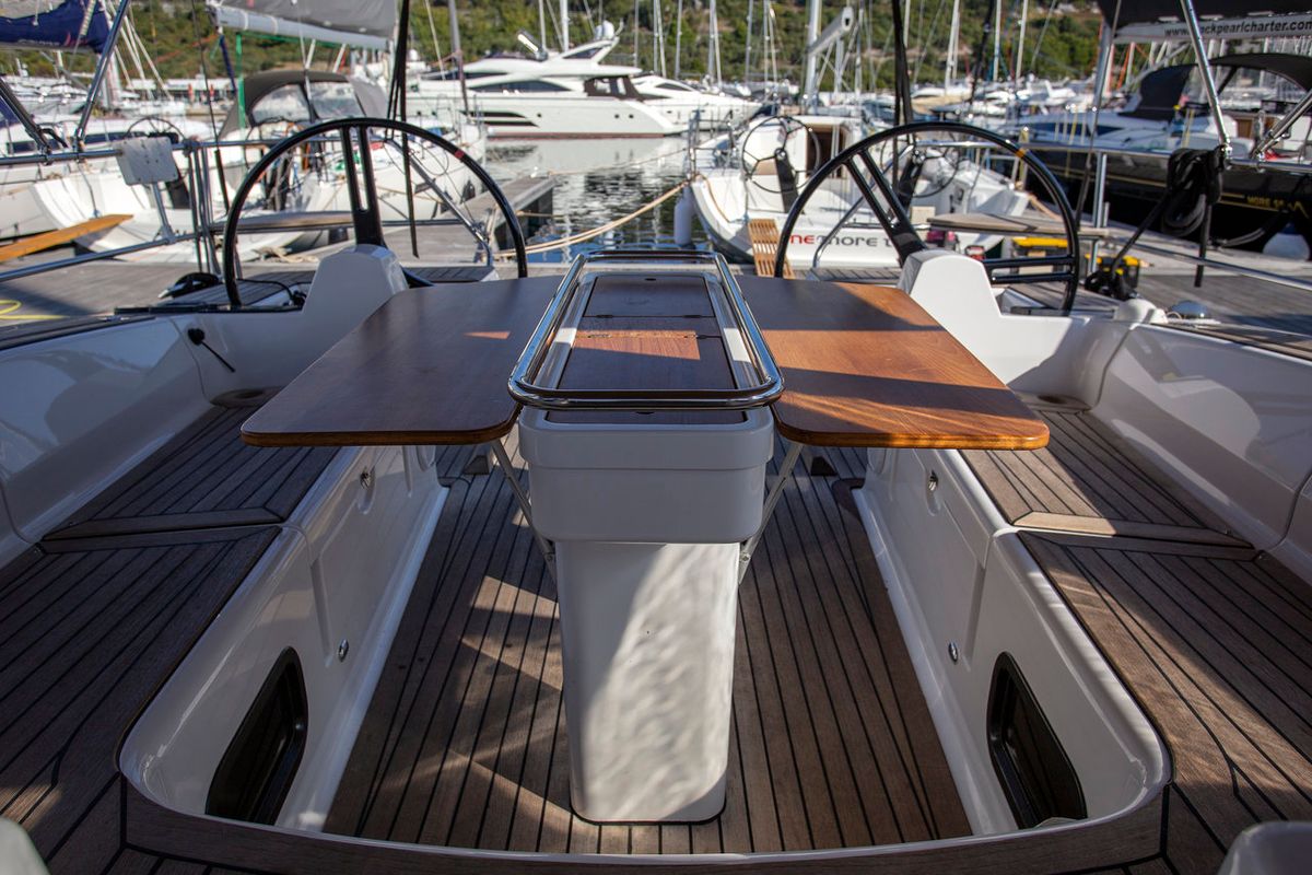 Cockpit of Tightrope, a Elan Impression 45 sailboat at Grad Pula, Croatia