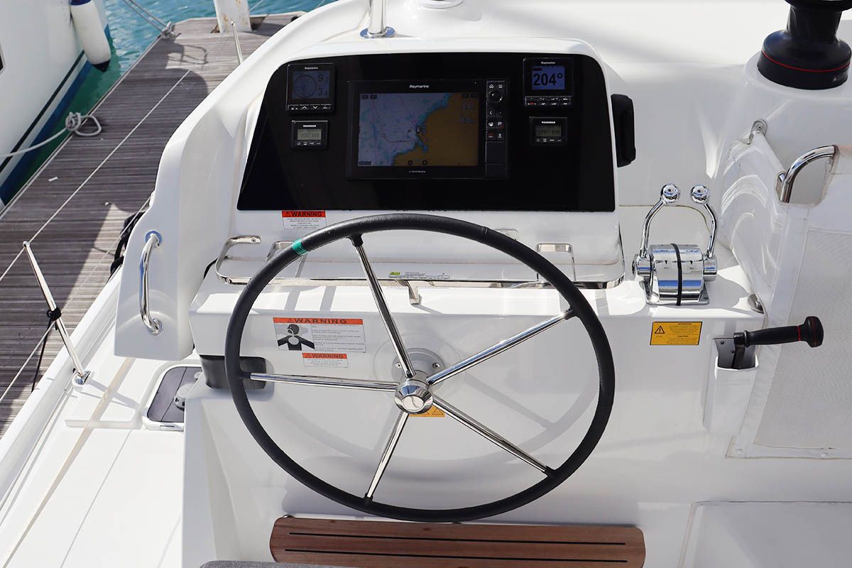 Cockpit of Lorelei, a Lagoon 42 catamaran at Road Town, British Virgin Islands