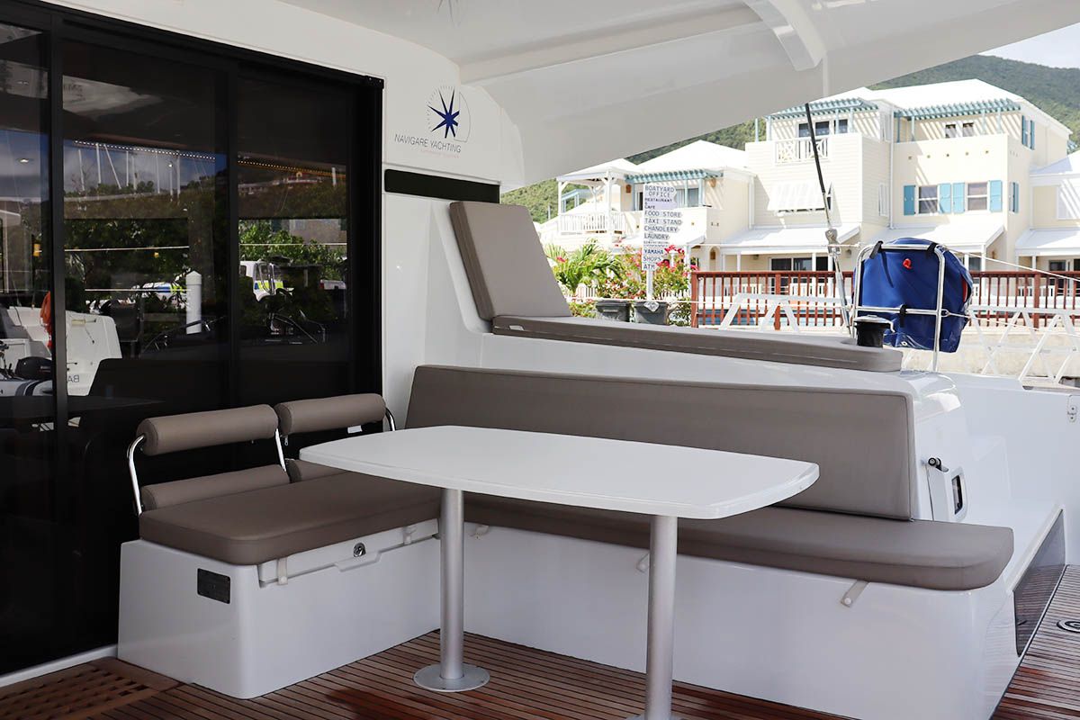 Deck of Lorelei, a Lagoon 42 catamaran at Road Town, British Virgin Islands