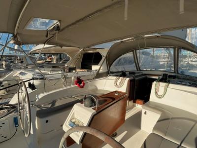 Cockpit of Lina, a Bavaria Cruiser 51 sailboat at Athens, Greece
