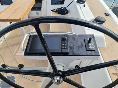 Cockpit of Calliope, a X-Yachts X4³ sailboat at Lavreotiki Municipal Unit, Greece