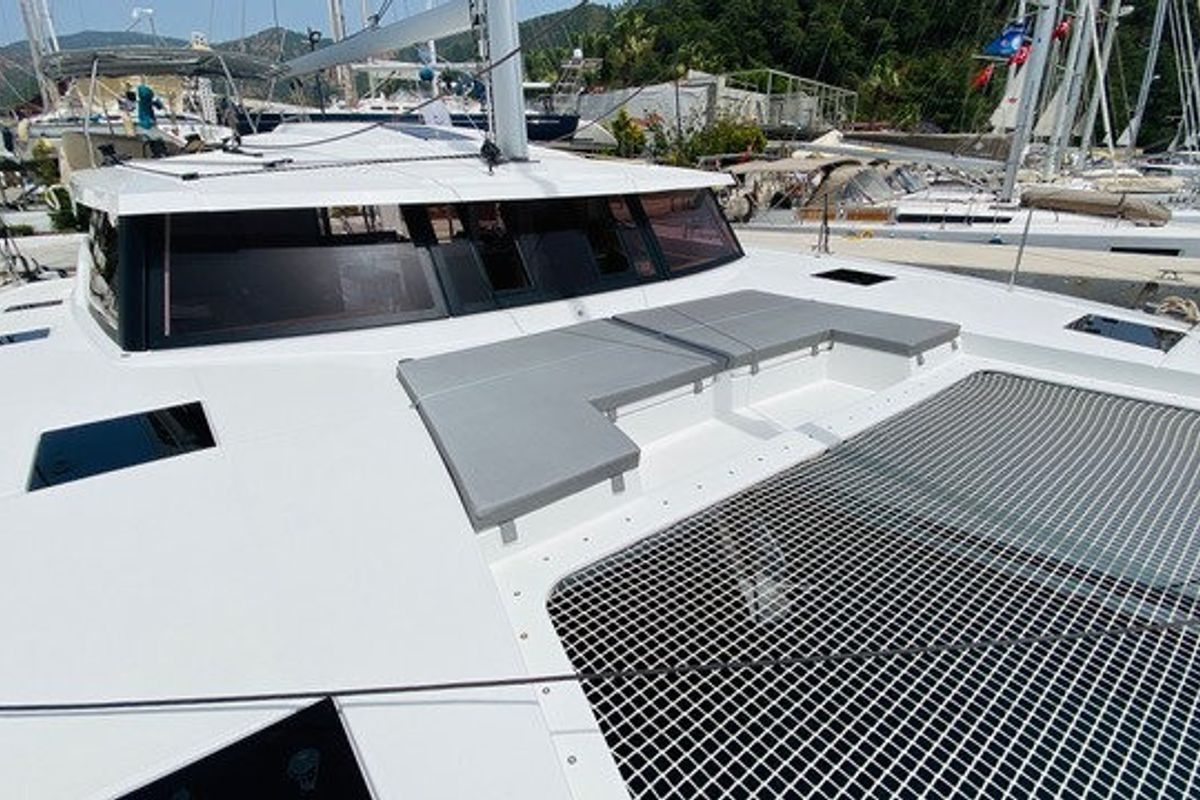 Deck of Sirius 1, a Fountaine Pajot Astréa 42 catamaran at Marmaris, Turkey