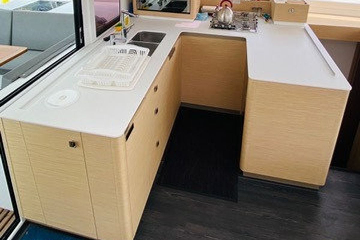 Galley of Sirius 1, a Fountaine Pajot Astréa 42 catamaran at Marmaris, Turkey