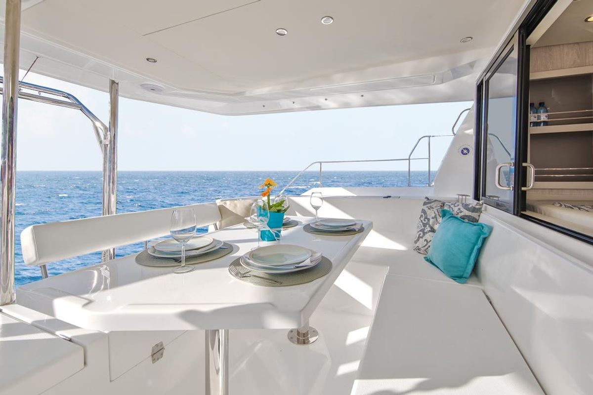 Deck of Moorings 433 PC Club, a Leopard 43 PC catamaran at Općina Marina, Croatia
