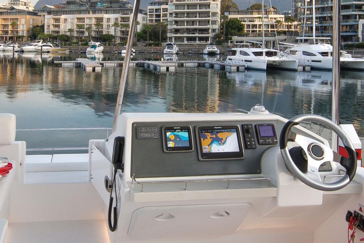 Cockpit of Moorings 433 PC Club, a Leopard 43 PC catamaran at Općina Marina, Croatia