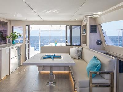 Salon of Moorings 433 PC Club, a Leopard 43 PC catamaran at Općina Marina, Croatia