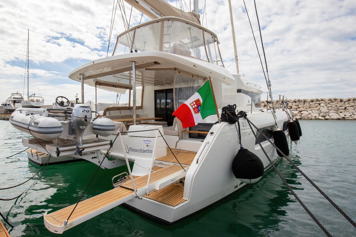 Deck of Finocchietto, a Lagoon 50 catamaran at Salerno, Italy