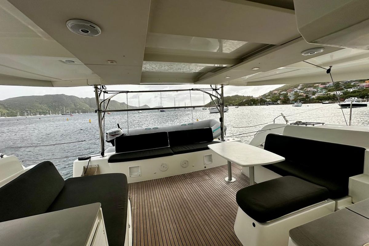 Deck of Hearts Desire, a Lagoon 46 catamaran at Port Elizabeth, Saint Vincent and the Grenadines