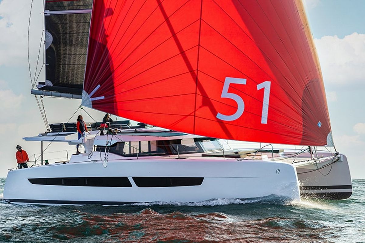 Exterior view of ALTHEA, a Fountaine Pajot Aura 51 catamaran at Municipality of Kalamata, Greece