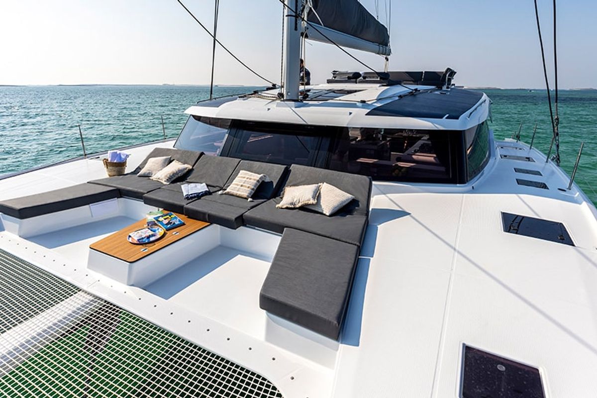 Deck of ALTHEA, a Fountaine Pajot Aura 51 catamaran at Municipality of Kalamata, Greece