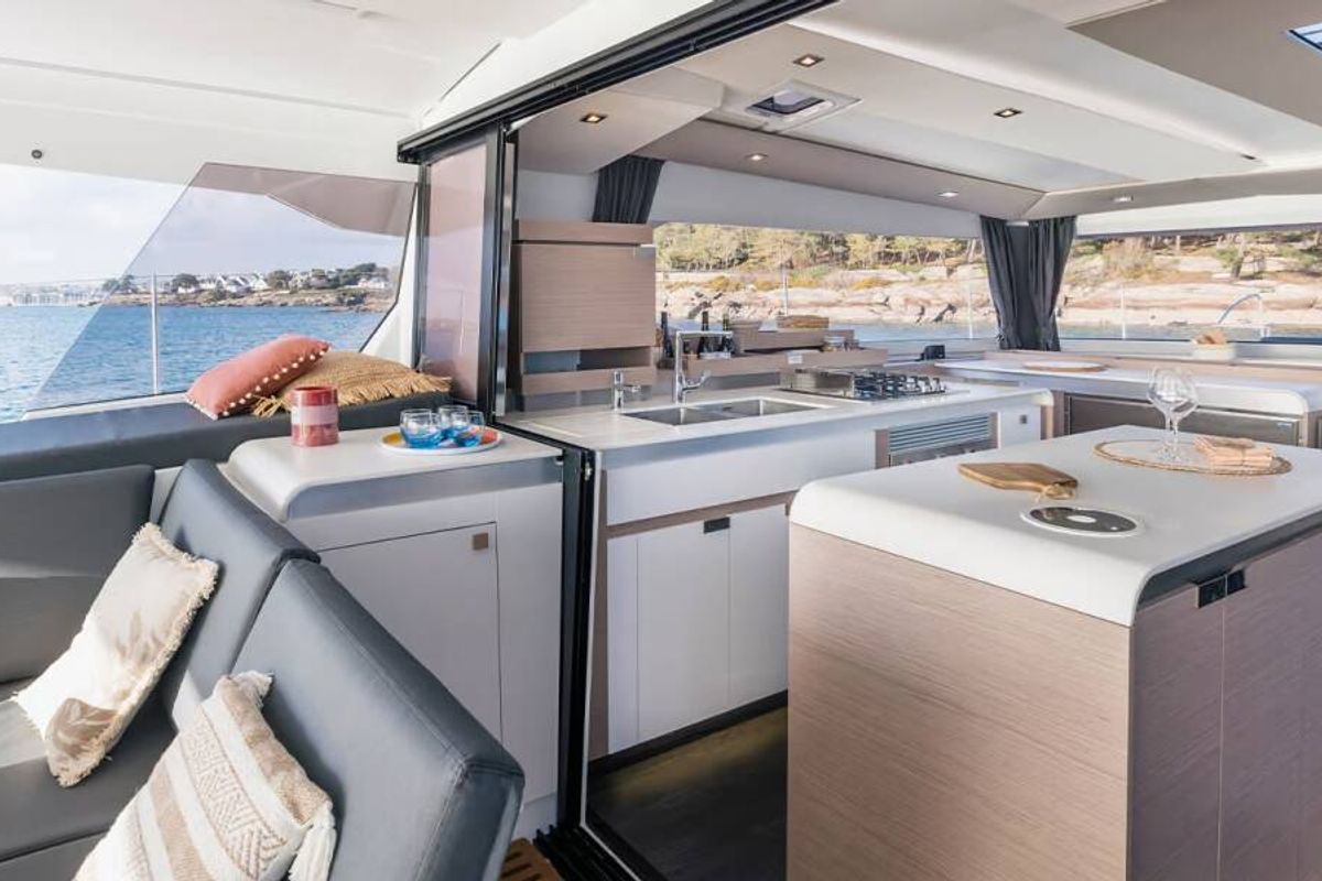 Galley of ALTHEA, a Fountaine Pajot Aura 51 catamaran at Municipality of Kalamata, Greece