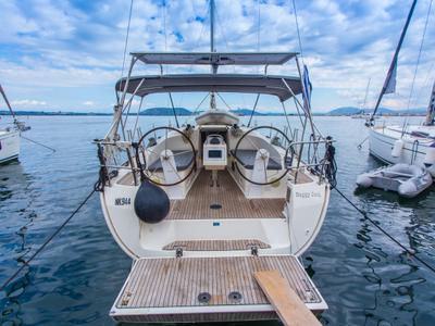 Cockpit of Happy Jack, a Bavaria 37 Cruiser sailboat at Preveza, Greece
