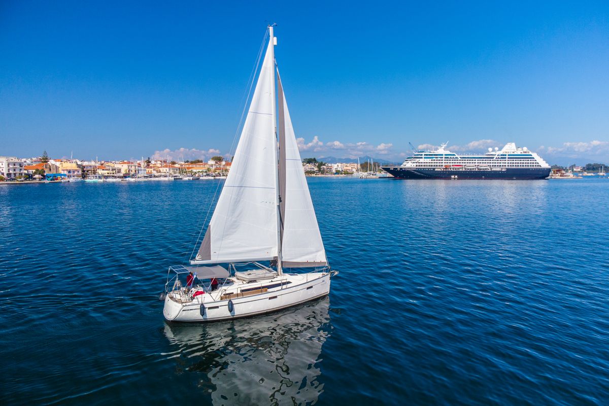 Exterior view of Happy Jack, a Bavaria 37 Cruiser sailboat at Preveza, Greece