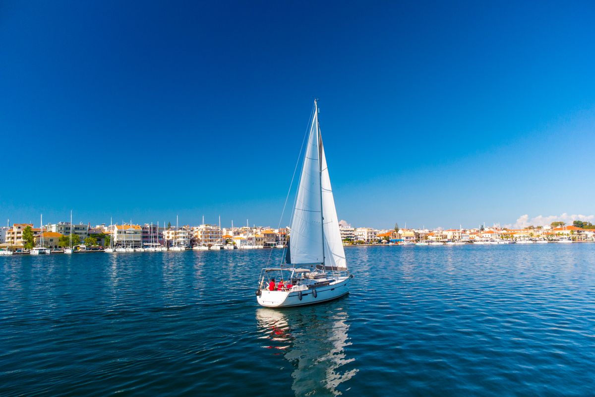 Exterior view of Happy Jack, a Bavaria 37 Cruiser sailboat at Preveza, Greece