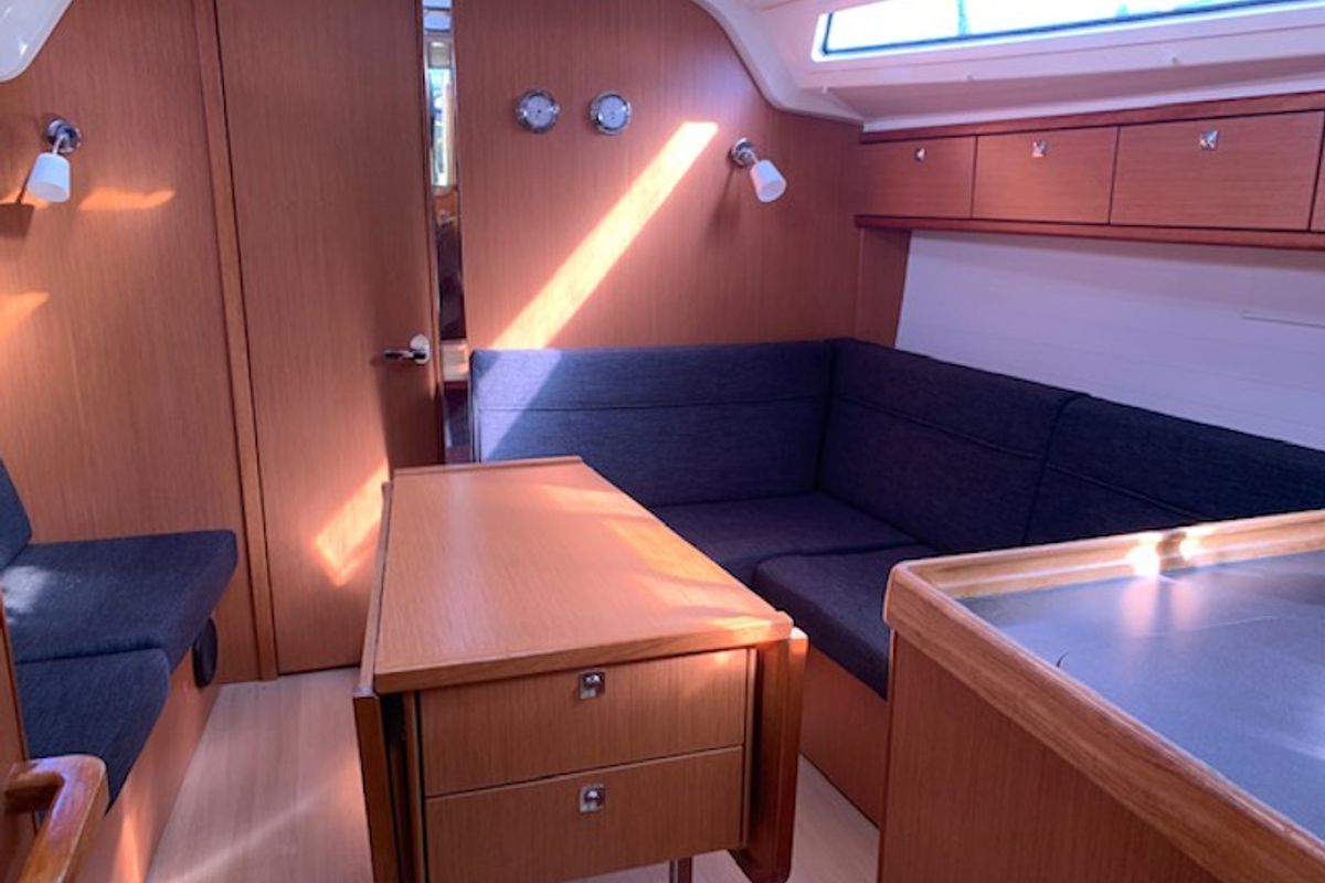 Salon of Happy Jack, a Bavaria 37 Cruiser sailboat at Preveza, Greece