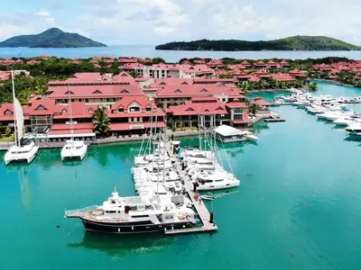 Cockpit of Pampero, a Lagoon 380 catamaran at Seychelles, Mahe, Seychelles