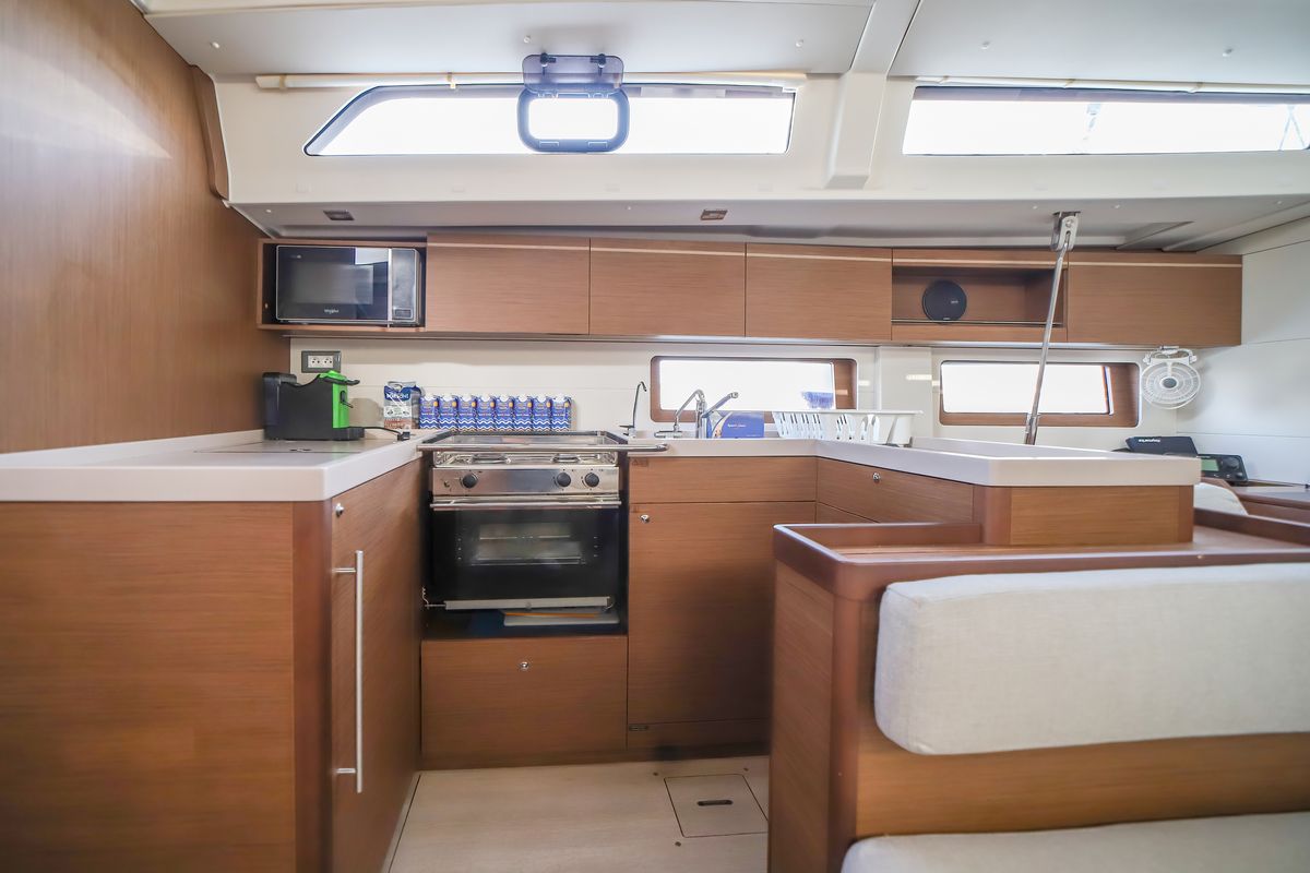 Galley of Sea Dream, a Beneteau Oceanis 51.1 sailboat at Olbia, Italy