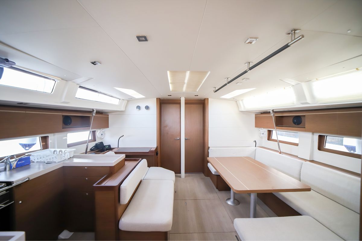 Salon of Sea Dream, a Beneteau Oceanis 51.1 sailboat at Olbia, Italy