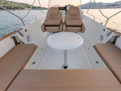 Deck of Cap Camarat, a Jeanneau Cap Camarat 7.5 CC motorboat at Grad Trogir, Croatia