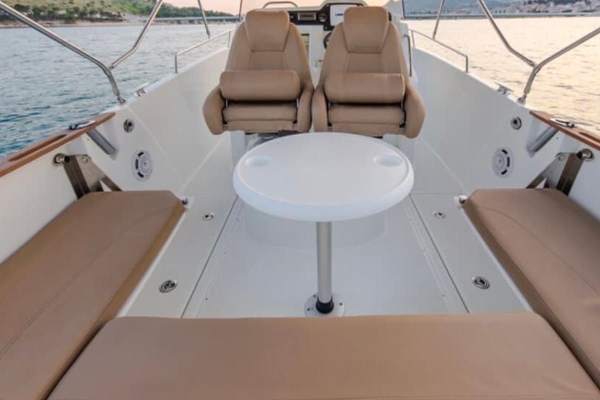 Deck of Cap Camarat, a Jeanneau Cap Camarat 7.5 CC motorboat at Grad Trogir, Croatia