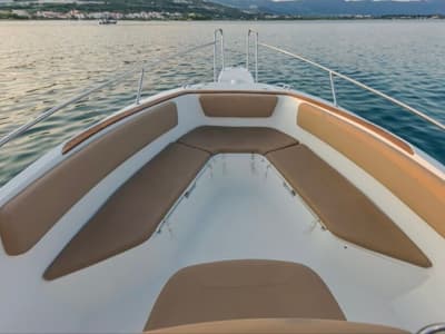 Deck of Cap Camarat, a Jeanneau Cap Camarat 7.5 CC motorboat at Grad Trogir, Croatia