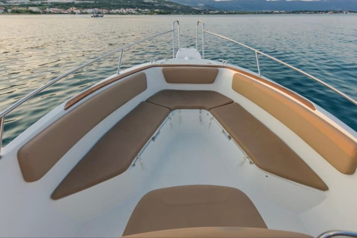 Deck of Cap Camarat, a Jeanneau Cap Camarat 7.5 CC motorboat at Grad Trogir, Croatia