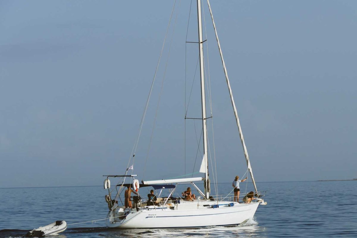 Exterior view of Meropi, a Bavaria 41 sailboat at Gouvia, Greece