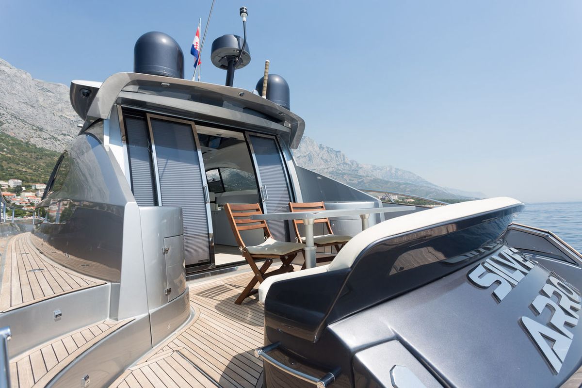 Deck of Premium +, a Pearl Sea 56 motorboat at Split, Croatia