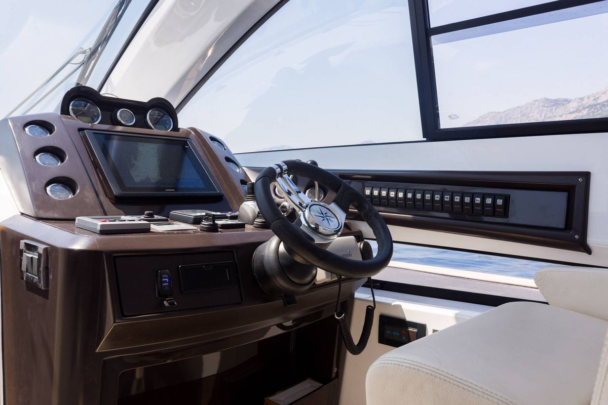 Cockpit of Premium +, a Pearl Sea 56 motorboat at Split, Croatia