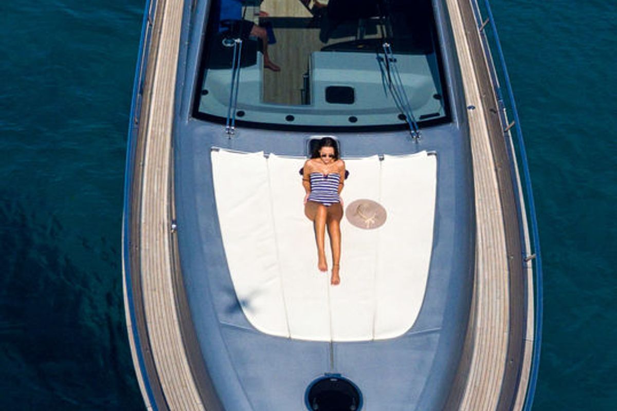 Deck of Premium +, a Pearl Sea 56 motorboat at Split, Croatia