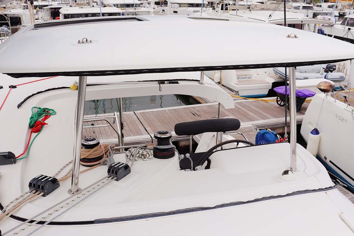 Cockpit of Lili, a Lagoon 42 catamaran at Road Town, British Virgin Islands