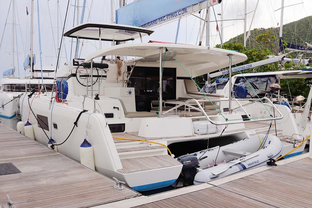 Exterior view of Lili, a Lagoon 42 catamaran at Road Town, British Virgin Islands