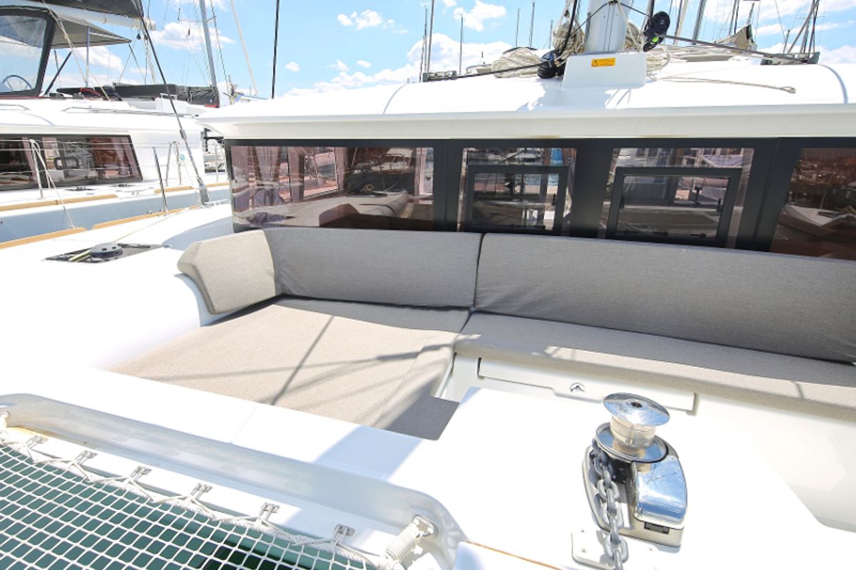 Deck of Mantra, a Lagoon 450 F catamaran at Pirovac, Croatia