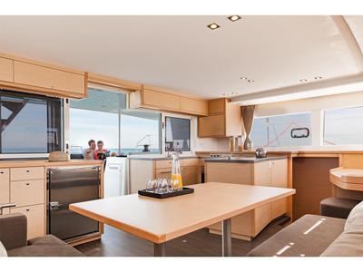 Salon of Mantra, a Lagoon 450 F catamaran at Pirovac, Croatia