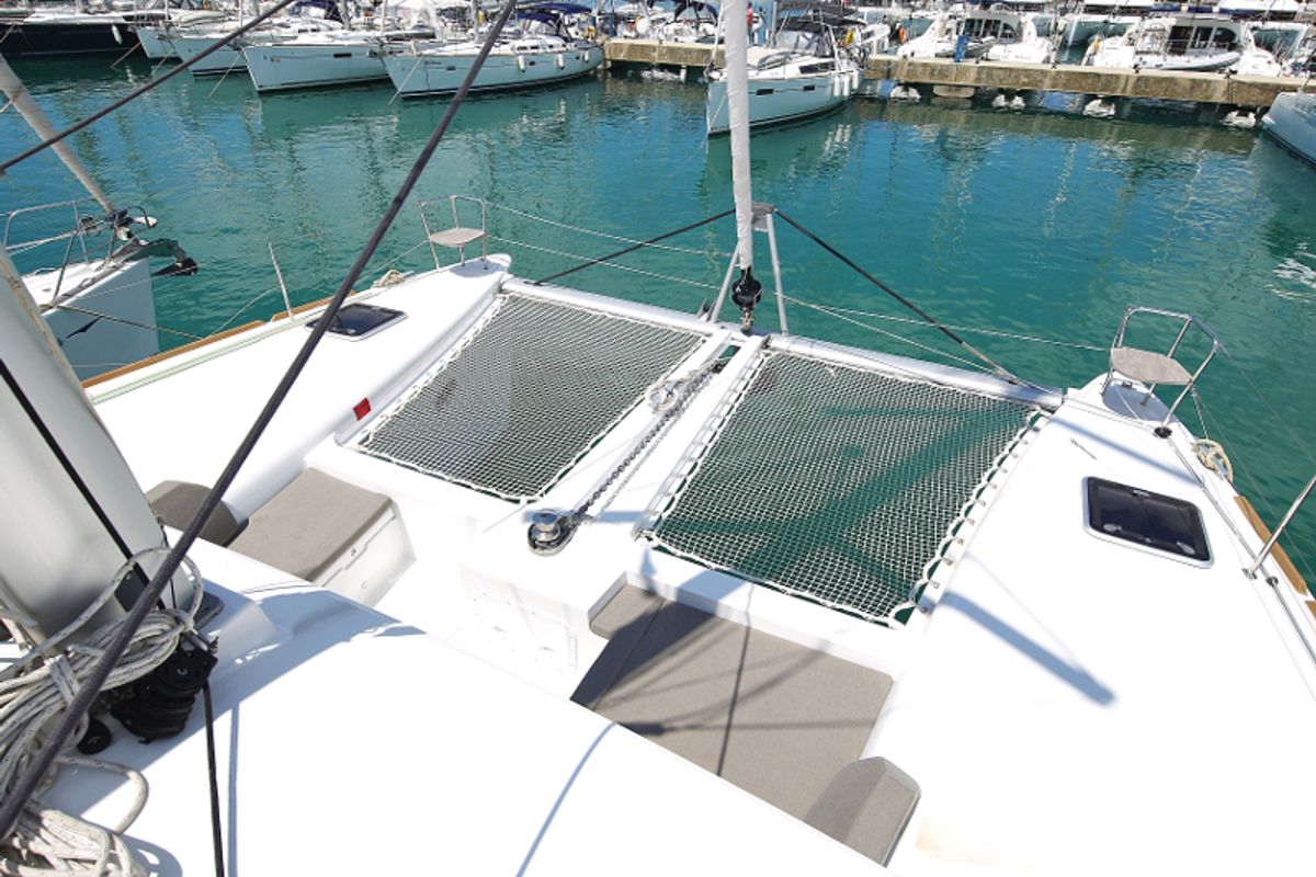 Deck of Mantra, a Lagoon 450 F catamaran at Pirovac, Croatia