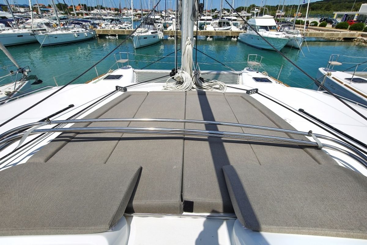 Deck of Mantra, a Lagoon 450 F catamaran at Pirovac, Croatia