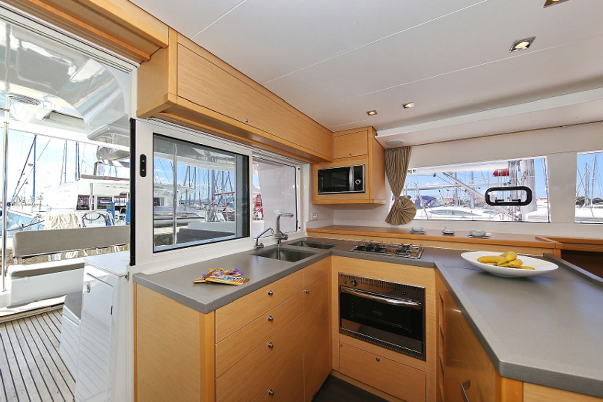 Galley of Mantra, a Lagoon 450 F catamaran at Pirovac, Croatia