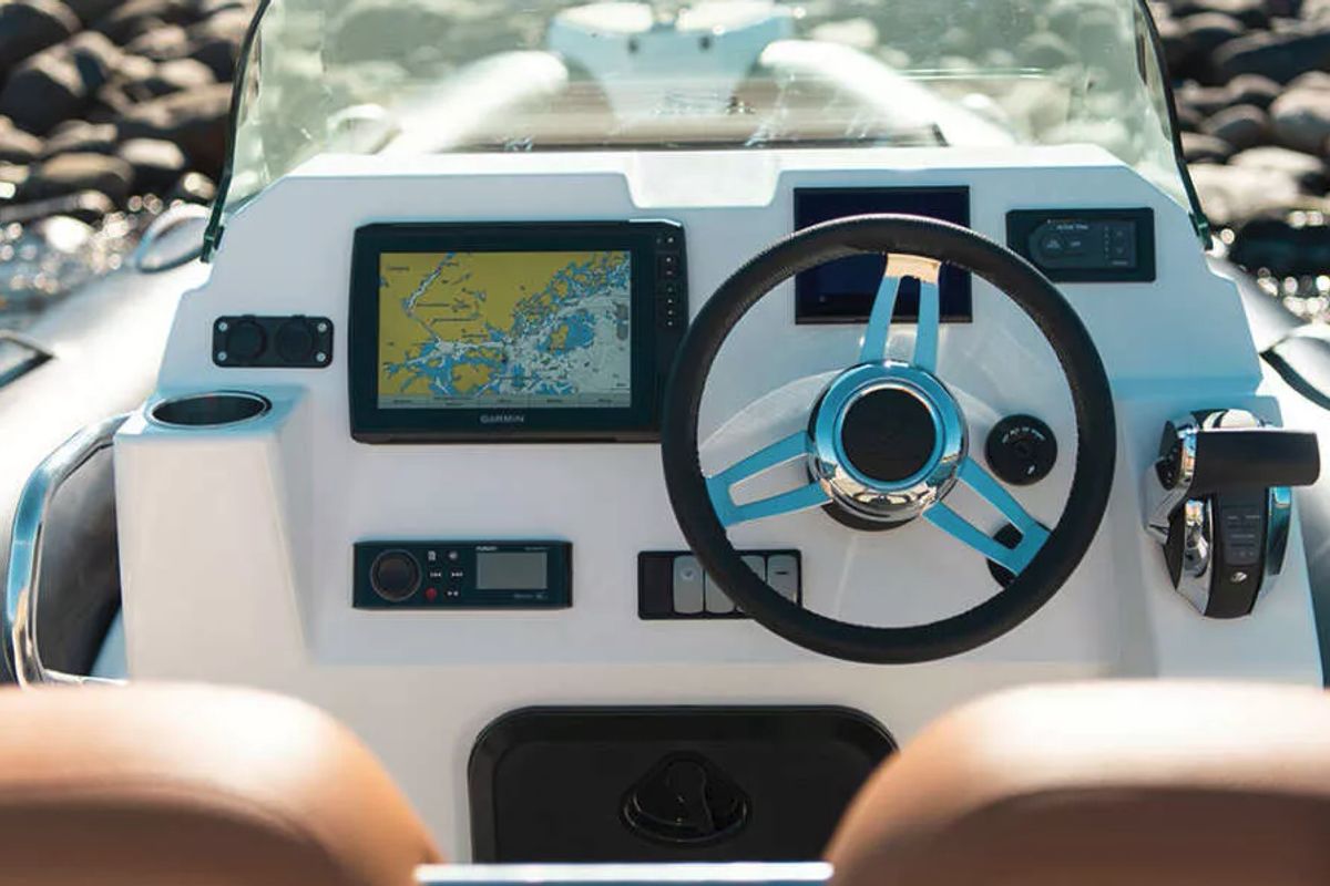 Cockpit of Anouk, a Zodiac Medline 7.5 rib at La Rochelle, France